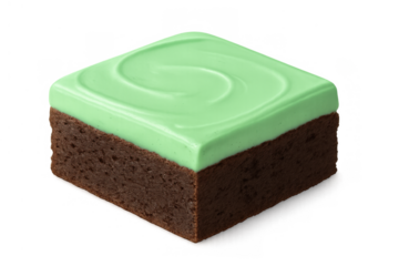 Delicious chocolate brownie with refreshing mint green frosting, square dessert for sweet cravings on transparent background