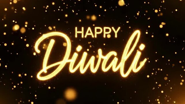 "HAPPY Diwali" text in glowing gold script with sparkles.