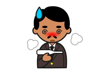 体温計を持った発熱した中東系ビジネスマン男性