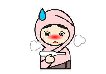 体温計を持った発熱したヒジャブをつけた女性
