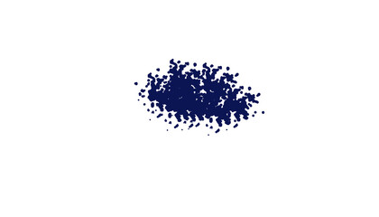 Navy blue ink splatter. Bold abstract spot with scattered droplets. Modern splash texture on white background.