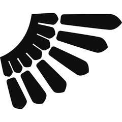 Stylized Black Wing Fragment With Segmented Feathers On A White Background