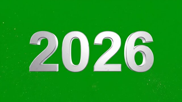 2026 Silver 3D Text on Green Screen for Future Business Planning and Financial Forecasts