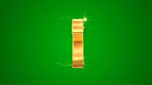 2026 Shining Golden 3D Letter I on Green Screen. Premium Metallic Alphabet for Luxury Branding, Video Animation, Education.
