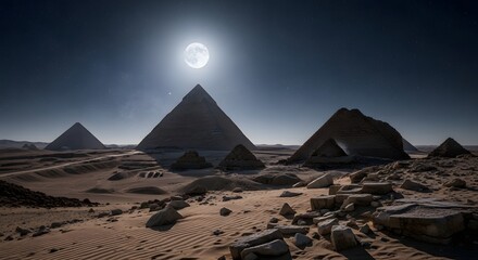Pyramids egypt giza desert moon night sky ancient travel landmark history architecture stone sand tourism