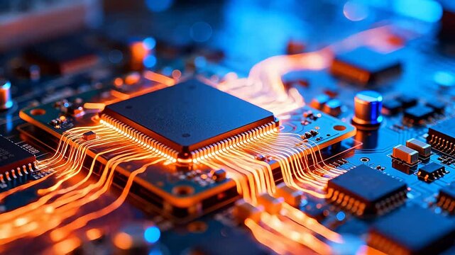 Closeup of illuminated circuit board