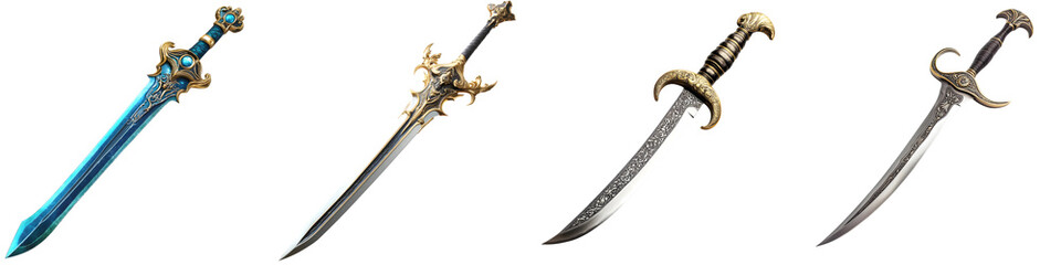 Sword – A weapon symbolizing power and protection often used by royalty or knights. Isolated on Clear White Background Highly Detailed 