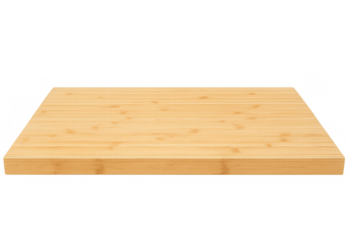 Bamboo cutting board providing a natural wooden surface texture, kitchen utensil for food preparation, transparent background