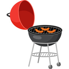 Pixel Art Barbecue Grill with Sausages Cooking on a Transparent Background