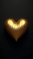 Elegant golden metallic heart placed on a matte black surface, symbolizing luxury, deep love, and timeless beauty in minimal fine art style.