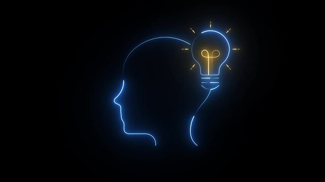  human heads, between sharing a glowing human brain inside with light bulb. The concept for innovation, technology, AI or new idea generation.