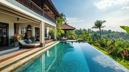 Fototapeta premium Luxurious infinity pool overlooking tropical landscape
