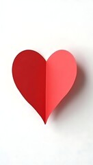 Obraz premium Minimal concept of a 3D red paper heart floating above a clean white background, symbolizing love, simplicity, and purity in design.