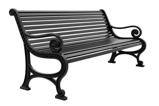 Elegant black park bench isolated on transparent background for outdoor seating