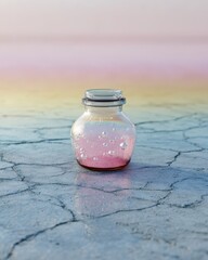 Pastel Jar with Water and Beads on Cracked Concrete Surface