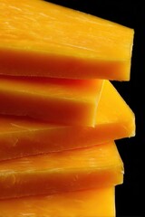 Sliced Cheddar Cheese in Clear Edge Detail Stacked in Shadow