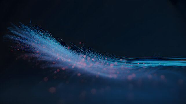 Abstract swirling blue and purple light trails and particles in dark water with subtle red and pink hues creating a mystical energetic flow