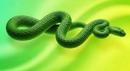 Bright green snake slithering smoothly on vivid background minimal and clean
