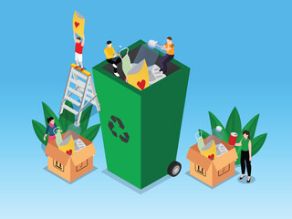 Community Recycling and Waste Management Concept 3d isometric vector illustration