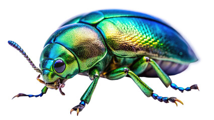 Naklejka premium Closeup of a vibrant iridescent beetle isolated on transparent background