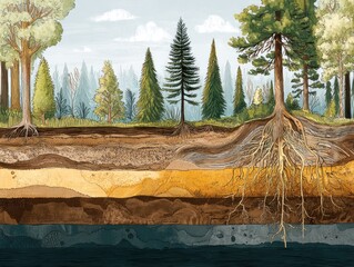 Illustration of tree roots and layers of soil