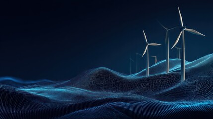 Wind turbines on digital landscape