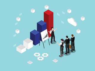 Customers Interacting with a Vendor at a Fruit and Vegetable Stand 3d isometric vector illustration