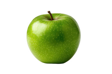 Single bright green apple with stem on black background studio shot fruit food, Png, Isolated on Transparent Background, Cut Out