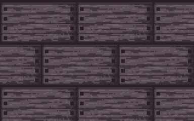 Fototapeta premium Classic 8-bit wood grain design with black, grey tones. Pixel art seamless wooden wall planks texture. Ideal game background for retro platformers, rustic interiors, or village environments, wallpaper