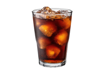 Tall glass of dark cola soda with ice cubes and condensation drink beverage, Png, Isolated on Transparent Background, Cut Out