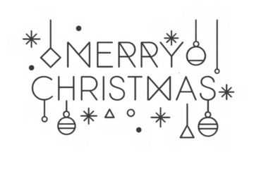 Merry christmas typography, elegant line art text with geometric shapes and holiday decorations, transparent background