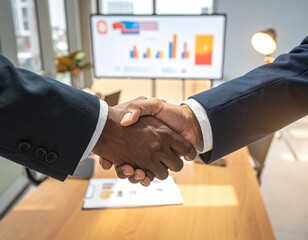 🤝Business Deal: A close-up shot of two business people sealing a deal with a firm handshake, a symbol of partnership and agreement in the professional world.