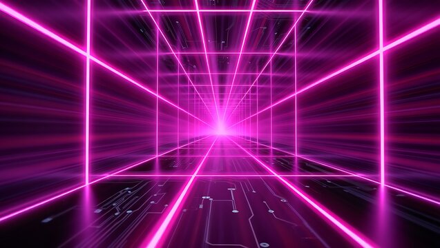 Futuristic purple technology background featuring glowing lines, digital grid, and data flow. Perfect for innovation, AI, cyberspace, and modern tech design, science, or communication themes. - Powered by Adobe