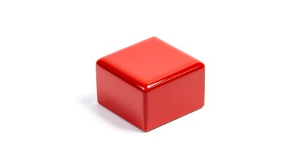 Fototapeta premium Isolated Red Cube: Glossy object sits on white. Use for graphic design, web elements, UI mockups, product presentation, or concepts of geometry, blocks, packaging.