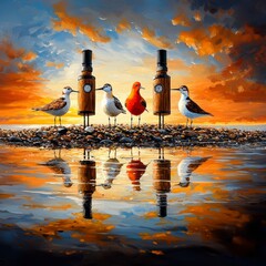 Sunset Shorebirds and Reflections