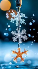 Three Unique Snowflakes on a Needle.