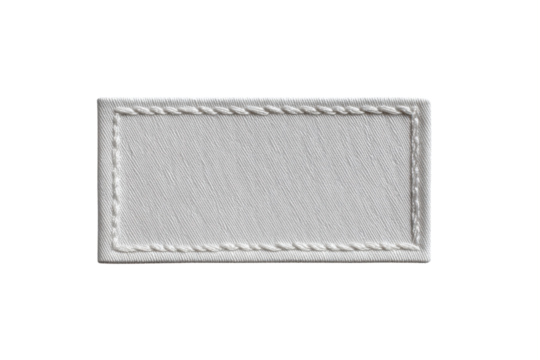 White rectangular fabric patch with stitched border on black background label rectangle, Png, Isolated on Transparent Background, Cut Out
