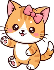 Adorable Orange Kitten with Bow - Cartoon Illustration of a Cute Animal