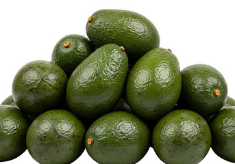 Pile of Fresh Green Avocados on White Background.
