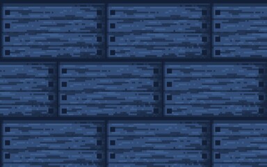8-bit wood grain design with blue tones. Pixel art seamless wooden wall planks texture. Ideal game background for retro platformers, rustic interiors, or village environments, wallpaper
