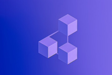 Obraz premium Indigo gradient background, abstract modular cubes connecting at corners, representing structured concept synthesis.