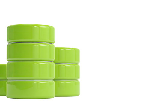 Stacked green containers on black background, shiny, short depth of field