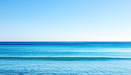 Minimalist Seascape with Blue Gradient Ocean and Clear Sky at Daytime Scenery Marine Theme Tranquil Ocean Water Horizon Calm Waves Azure Serene