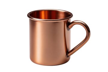 Polished copper mug with curved handle isolated on black background metal metallic, Png, Isolated on Transparent Background, Cut Out