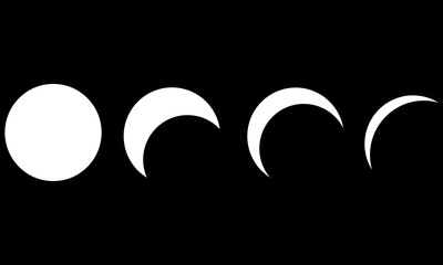 Lunar phase cycle depicted against a stark black background phases astronomy
