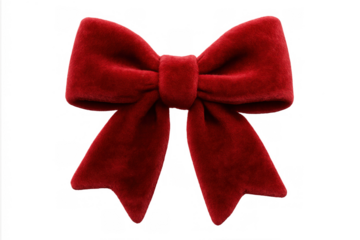 Red velvet bow creating decoration for gifts and christmas presents with a transparent background