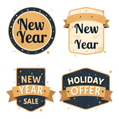 Obraz premium Happy New Year Festive Badges and Labels for Celebration Events and Promotions