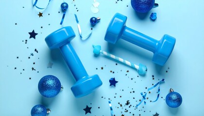 Blue dumbbells for exercise and strength training