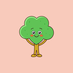 Cute cartoon tree character with a happy face and blushing cheeks