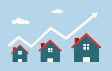 Real estate investment business concept vector illustration. Architecture house with rising arrow in flat design.